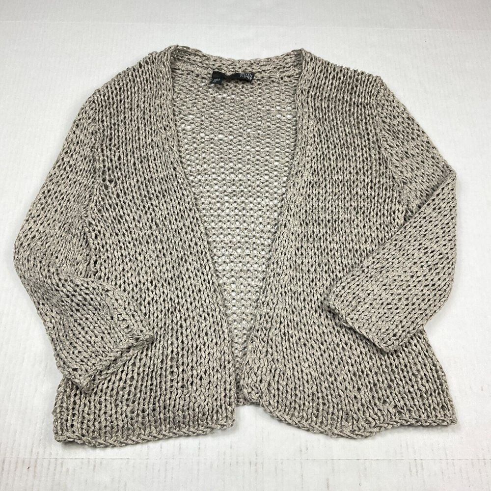 Eileen Fisher Bolero Short Cardigan Gray 3/4 Sleeve Open Front Knit Sweater XS